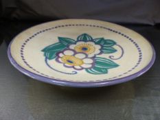 Poole Pottery cake stand in the RC pattern, C.1920's simple floral design. Paintress mark