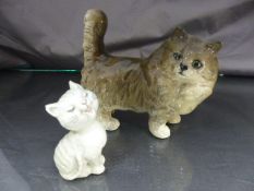 Beswick figure of a Grey cat and one other Beswick cat (chip to ear)