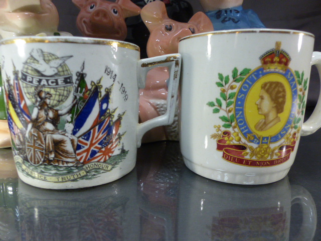 Set of five Wade Natwest Piggy Banks to include the Bank Manager along with two commemorative cups - Image 2 of 6