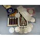 Collection of silver crown coins, collector coins and a Rolls Razor along with a boxed set of