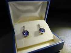 Silver 925 CZ and Synthetic sapphire drop earrings. Weight approx 4.6g