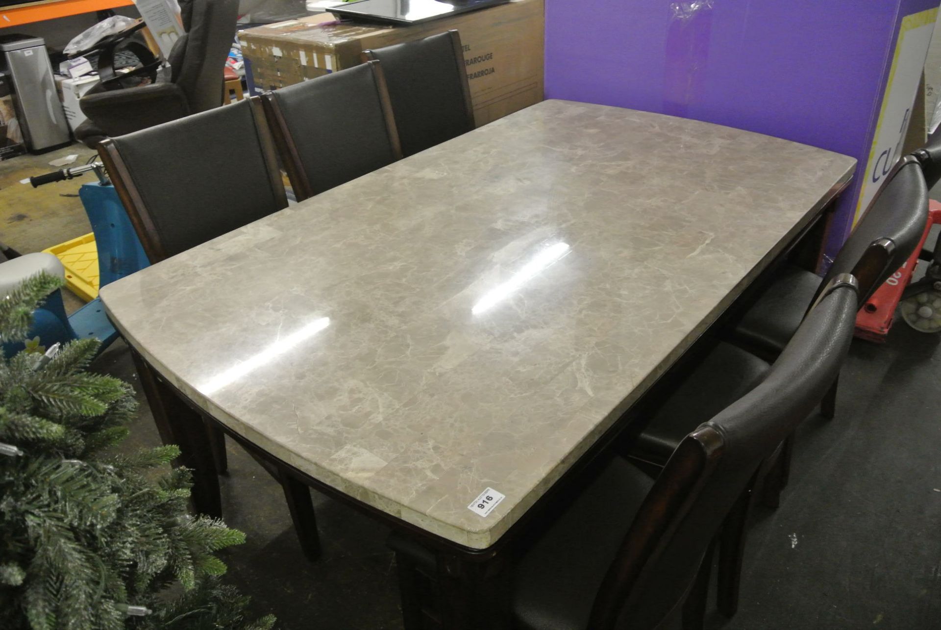 1 AVA 7 PIECE DINING SET COMPRISING OF LARGE MARBLE EFFECT DINING TABLE AND 6 CHAIRS RRP £899