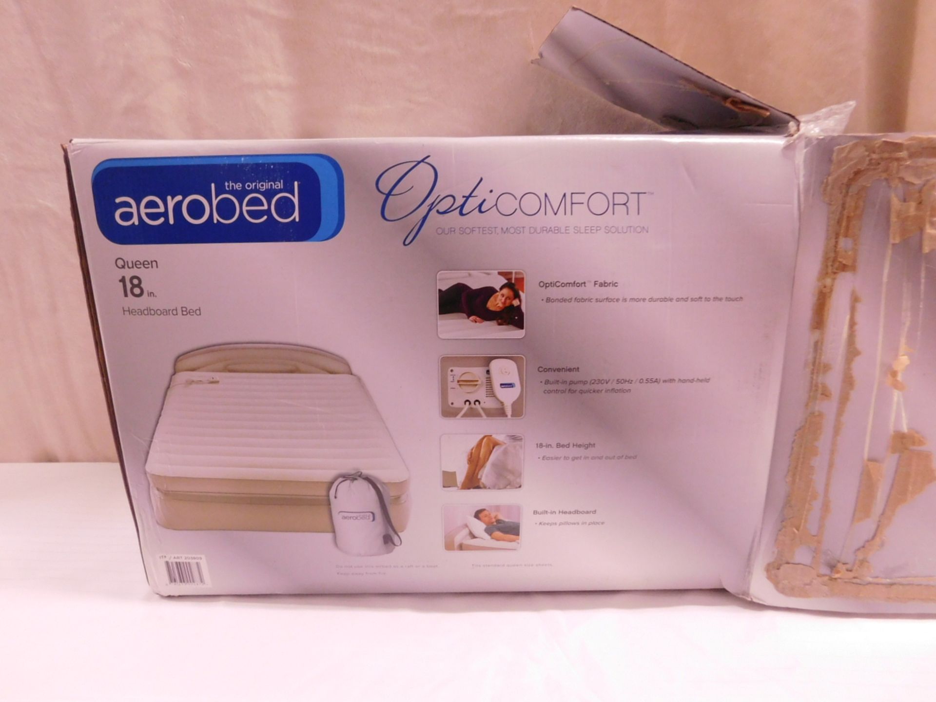 1 BOXED AERO OPTICOMFORT QUEEN AIRBED WITH HEADBOARD RRP £149.99