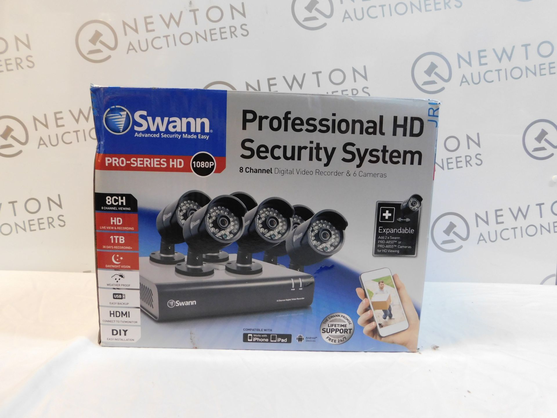 1 BOXED SWANN PRO-SERIES HD SECURITY SYSTEM - DVR8-4600 8CH 1080P DIGITAL VIDEO RECORDER & 6 PRO-