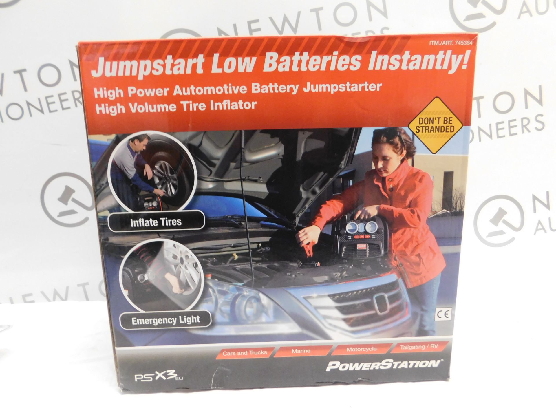 1 BOXED POWERSTATION PSX3 BATTERY JUMPSTARTER WITH BUILT IN LIGHT AND COMPRESSOR RRP £159