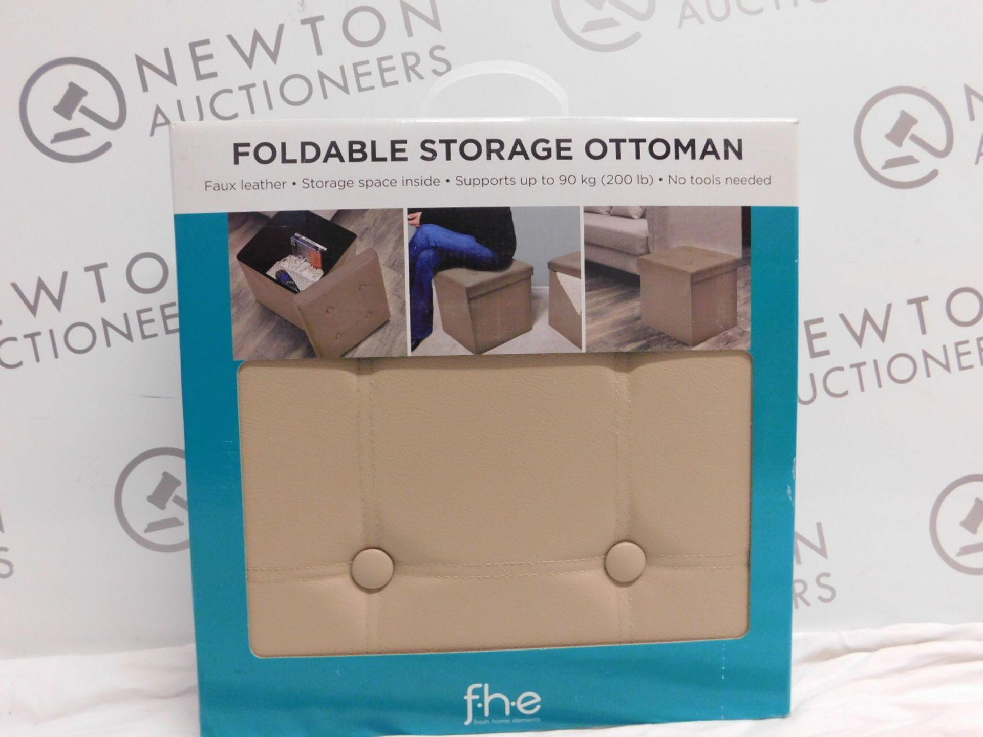 1 BOXED FAUX LEATHER FOLDABLE STORAGE OTTOMON IN TAUPE SIZE 15X15X15 (INCHES) RRP £ 49.99