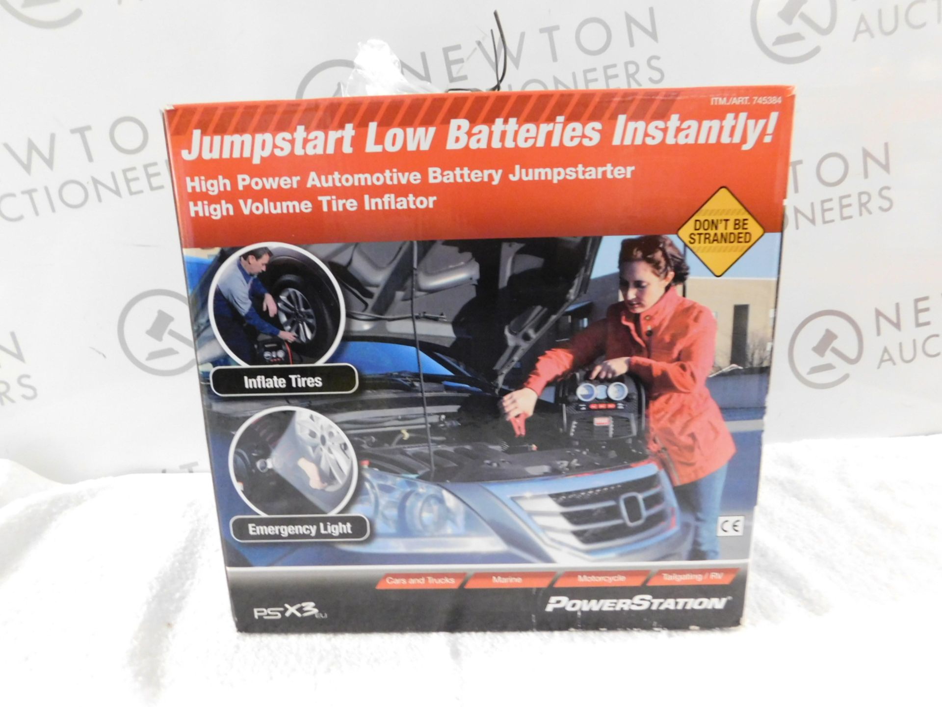 1 BOXED POWERSTATION PSX3 BATTERY JUMPSTARTER WITH BUILT IN LIGHT AND COMPRESSOR RRP £159.99