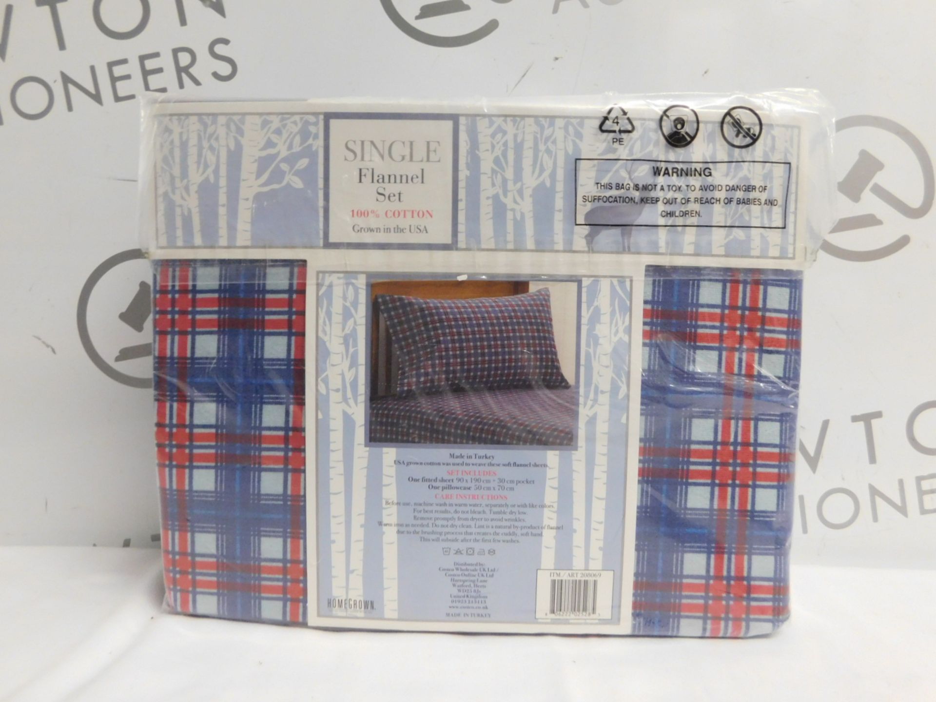 1 BRAND NEW PACK OF HOMEGROWN BLUE & RED STRIPE COTTON SINGLE FLANNEL SET RRP £19.99