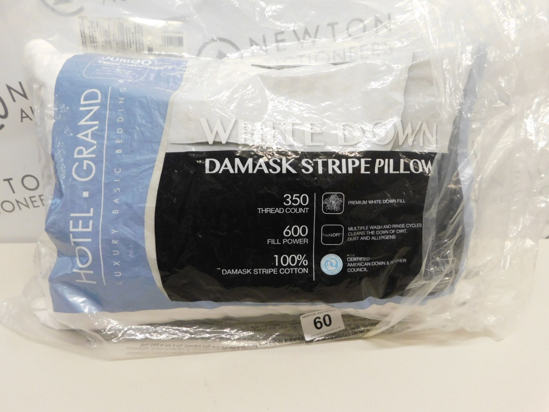 1 PACK OF WHITE DOWN DAMASK STRIPE PILLOW RRP £24.99