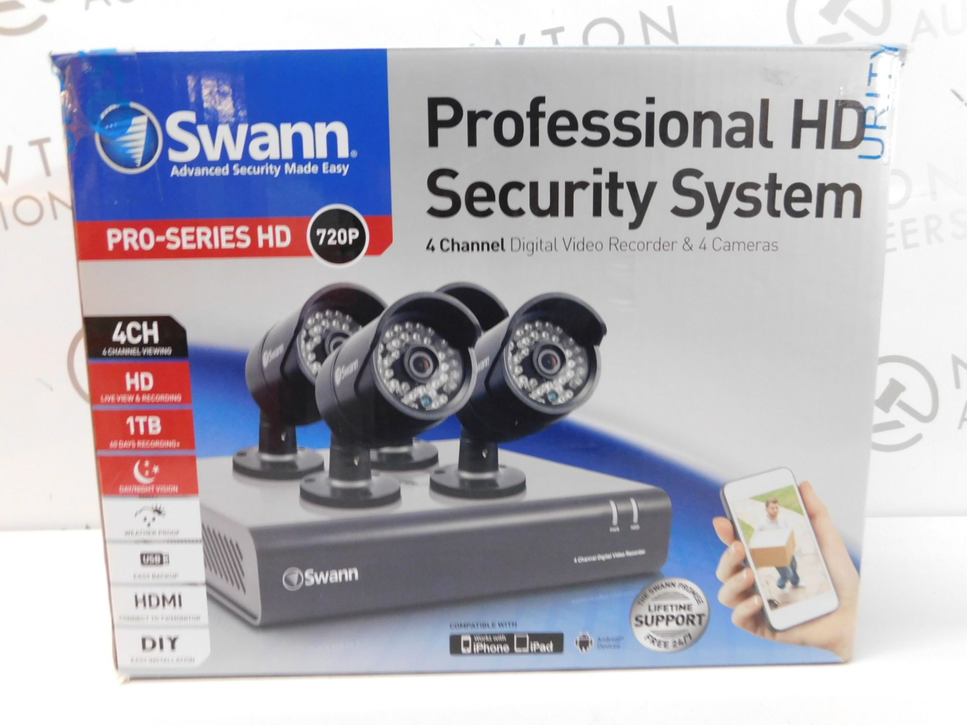 1 BOXED SWANN PRO-SERIES HD SECURITY SYSTEM - DVR4-4400 4CH 720P DIGITAL VIDEO RECORDER & 4 720P