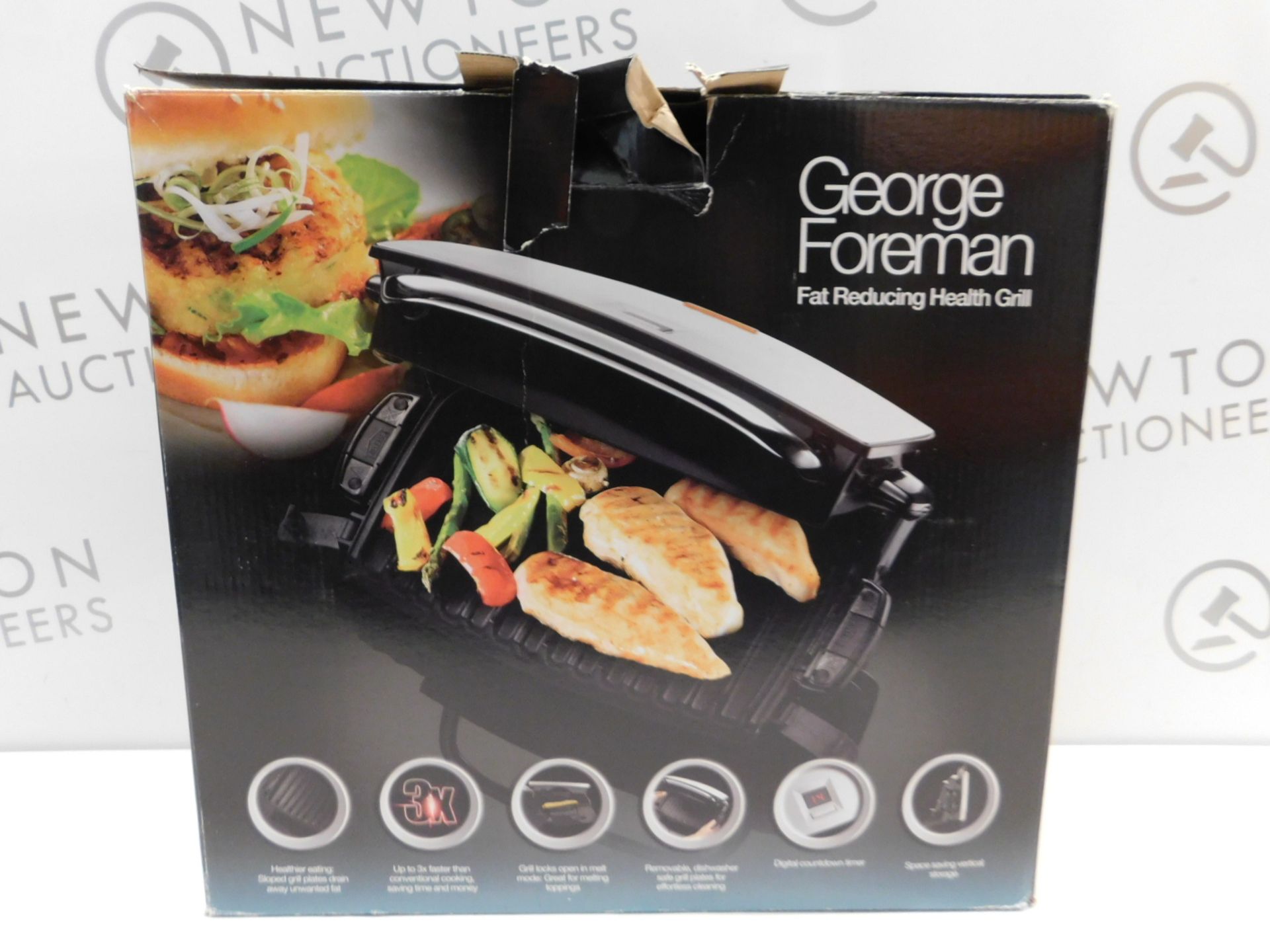 1 BOXED GEORGE FOREMAN 4 PORTION FAT-REDUCING HEALTH GRILL RRP £49.99