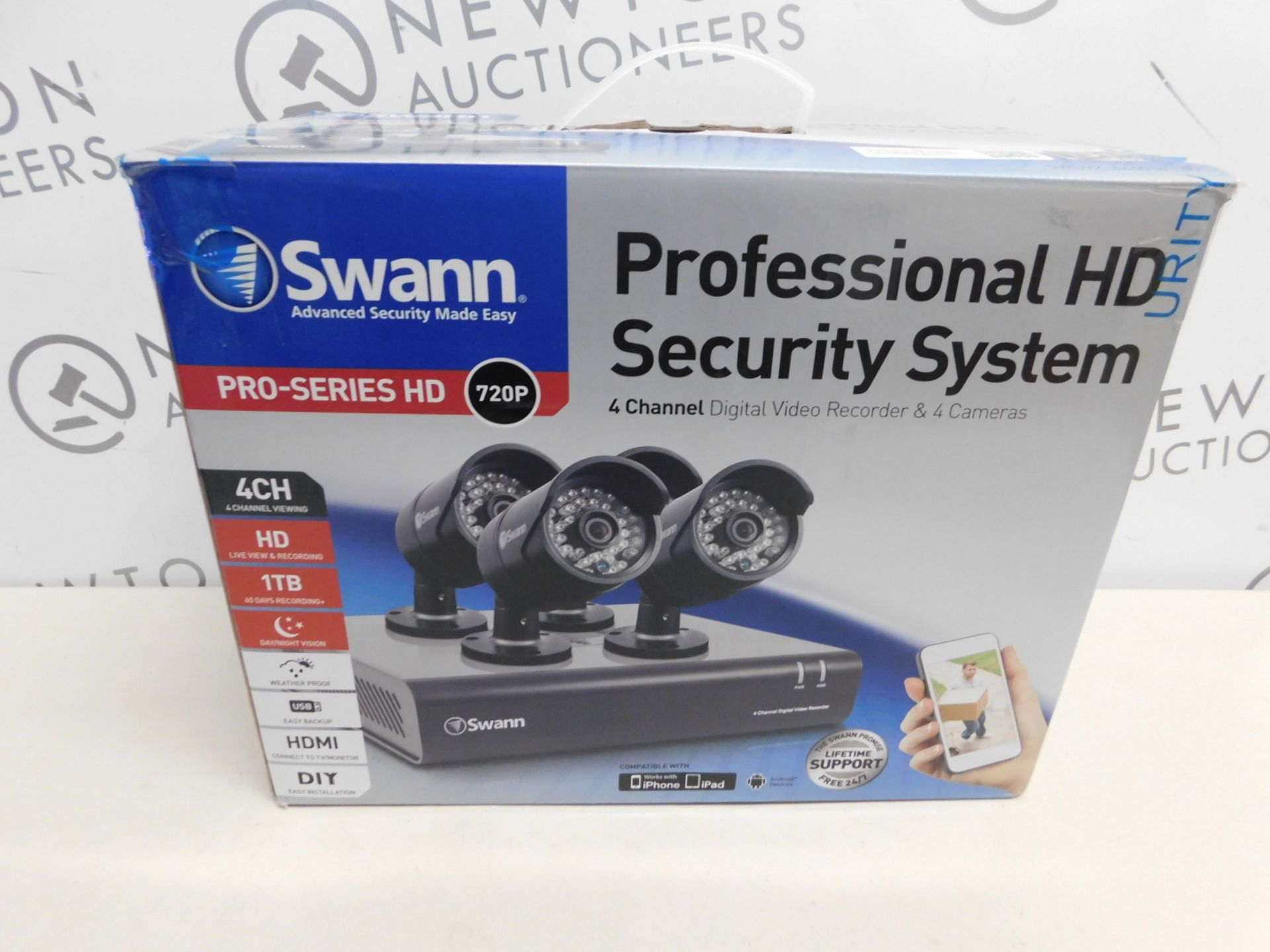 1 BOXED SWANN PRO-SERIES HD SECURITY SYSTEM - DVR4-4400 4CH 720P DIGITAL VIDEO RECORDER & 4 720P