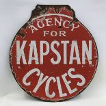 A rare Kapstan Cycles double sided 'Agency' enamel sign.