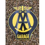 An 'AA Garage' shaped double sided hanging enamel sign by Franco Signs W1, 21 3/4 x 25".