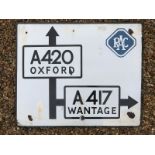 An RAC enamel road sign indicating the A420 towards Oxford and the A417 towards Wantage and