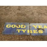 A large two piece Goodyear Tyres rectangular enamel sign, 14' 1 1/2" x 42".