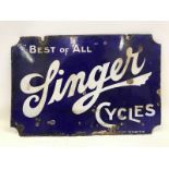 An early Singer Cycles double sided enamel sign by Orme, Evans & Co. Ltd., 18 x 12".