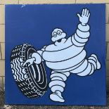 A Michelin Tyres Mr. Bibendum aluminium advertising sign with fixing frame, 31 1/2 x 31 1/2".