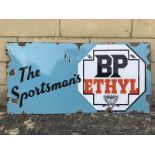 A rare BP Ethyl 'The Sportsman's' part pictorial enamel sign with globe motif, 36 x 18".