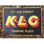 A KLG 'Fit and Forget' Sparking Plugs rectangular enamel sign, 20 x 14 1/2".