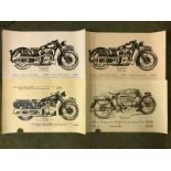 Five large black and white prints depicting various models of the Brough Superior in side profile