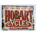 A rare Hobart Cycles of Coventry double sided 'Agency' enamel sign with older repairs and