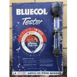 An aluminium Bluecol tester advertising sign with revolving calculator and tester attached, 14 x