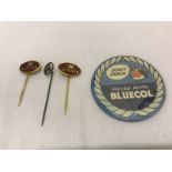 Two oval Vauxhall Service part enamel tie pins, another for Mercedes-Benz and a small selection of