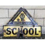 An Automobile Association and Motor Union School enamel sign by F. Francis and Sons Ltd. Deptford,