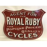 A rare Royal Ruby 'The Popular Priced Quality Cycles' double sided shaped agency sign by Protector