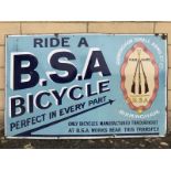 A BSA Bicycle part pictorial enamel sign by Chromo of Wolverhampton, in very good condition, 43 3/