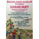 A framed and glazed original promotional poster - 'Brooklands Museum Weybridge Summer Party,
