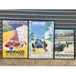 A genuine 1966 Monaco Grand Prix advertising poster and two 1980s Monaco Christies auction posters.