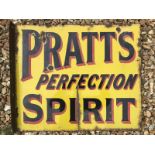 A Pratt's Perfection Spirit double sided enamel sign with hanging flange by Protector, 21 x 18".