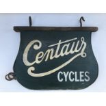 A Centaur Cycles double sided painted wooden hanging sign.