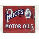 A Price's Motor Oils rectangular enamel sign by Bruton of Palmers Green, with good gloss, 25 x 21".