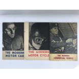 Three volumes of Modern Motorcar, The Modern Motor Cycle and The Modern Commercial Vehicle.