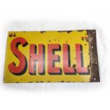 A Shell double sided enamel sign with flattened hanging flange, 16 x 15".