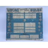 A Lucas Precision Tested Bulbs rectangular showcard chart, 17 x 15 1/4".