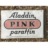 An Aladdin Pink Paraffin double sided enamel sign with hanging flange, 21 x 14".