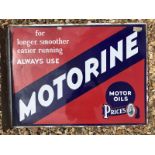 A Price's Motorine Motor Oils double sided enamel sign with hanging flange and good gloss to both