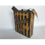 A Speedwell Motor Oil gallon can.