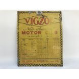 A rare Vigzol Motor Oils tin chart sign, 12 x 15".