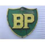 An original BP shield shaped aluminium plaque.