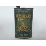 A Halford Burning Oil oval can, in good condition.