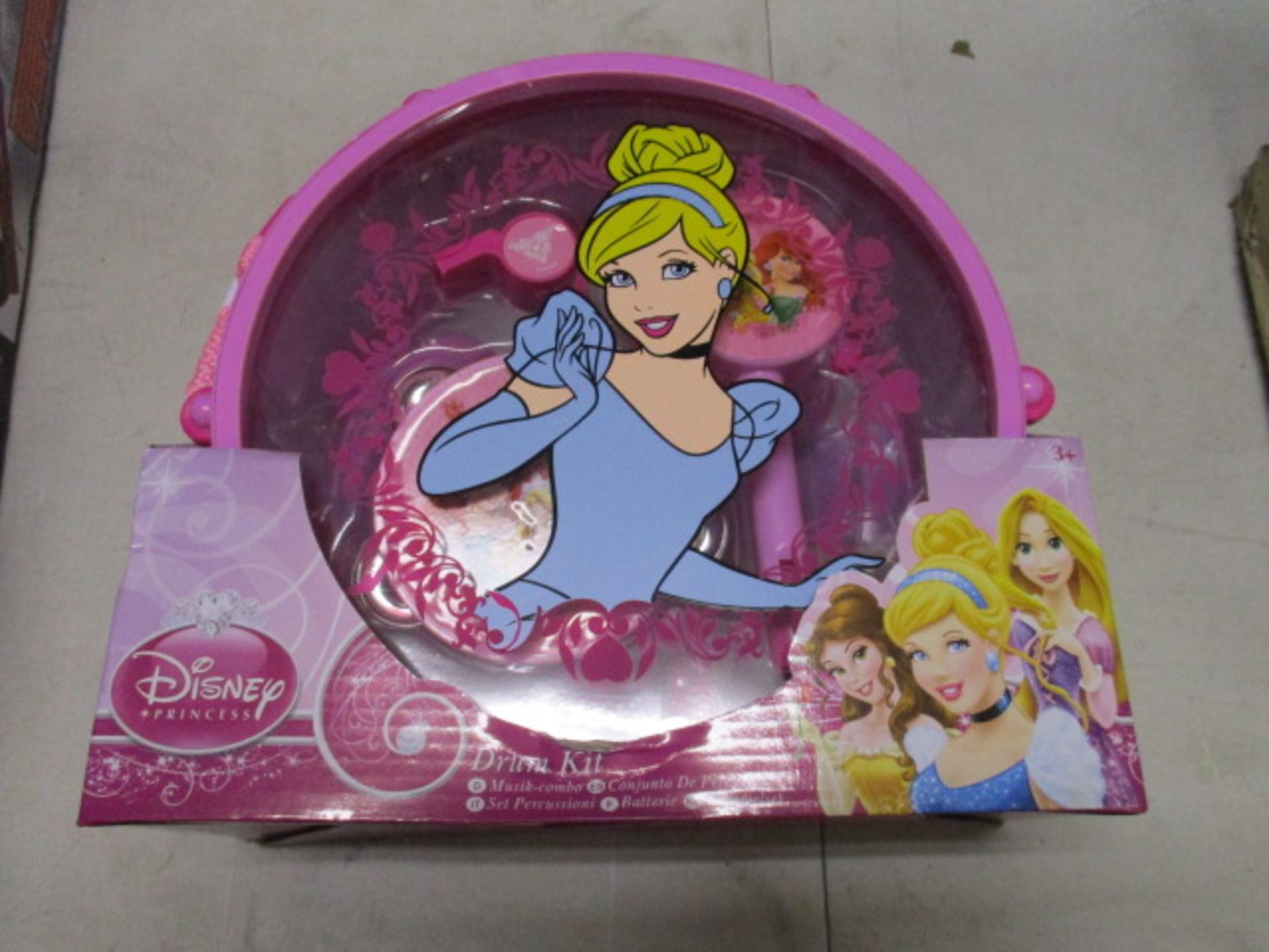 New and sealed Disney princess drum set contains drum and sticks , flute, castanets, tambourine,