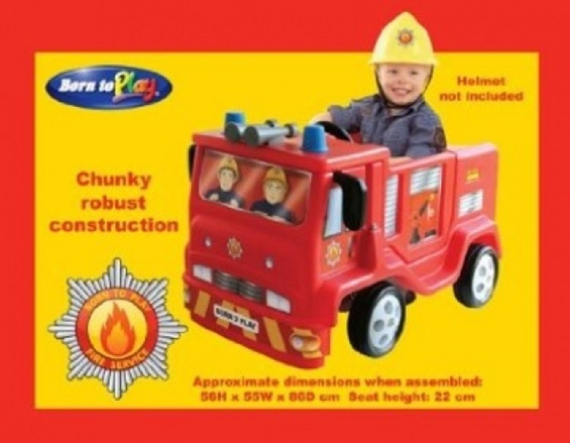 Brand new and boxed Born to Play large size ride in fire engine rrp £89.99 .