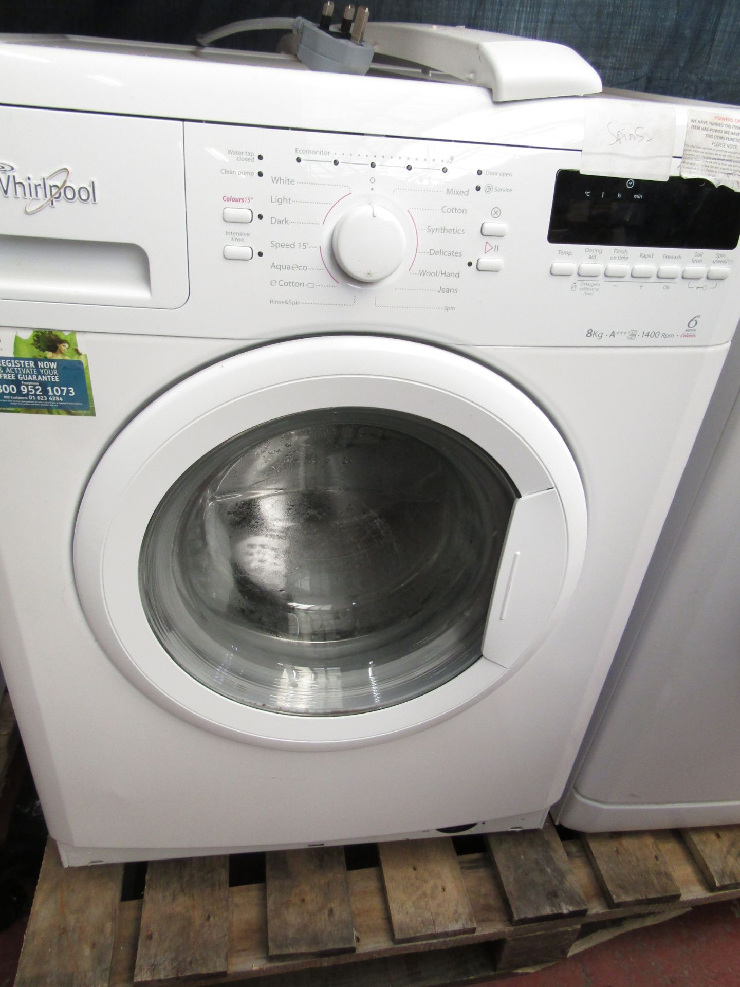 Whirlpool 6th sense colours washing machine, powers on and spins