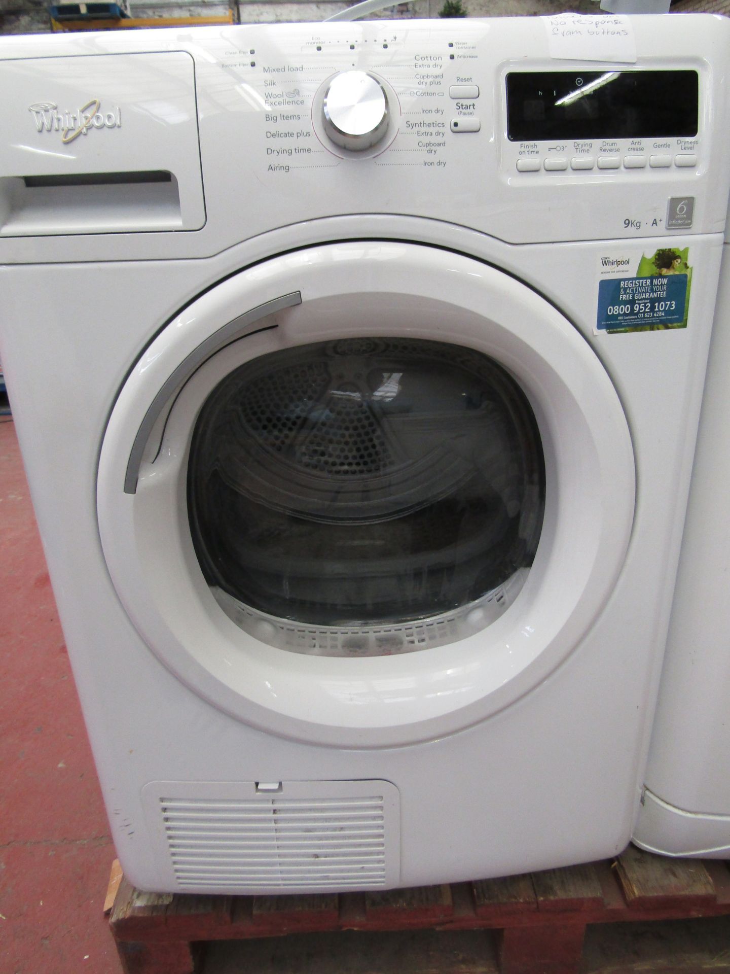 Whirlpool 6th sense Infinate care 9KG washing machine, powers on but button appear unresponsive when