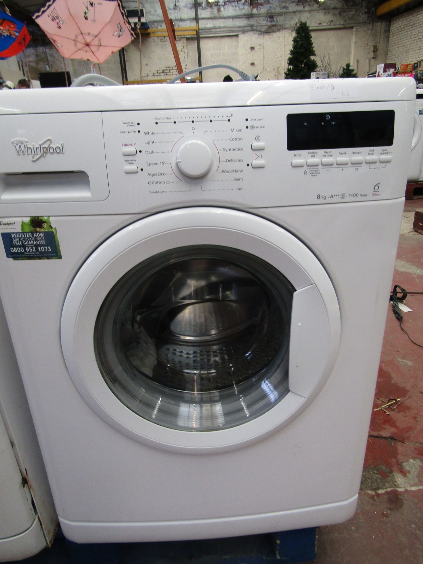 Whirlpool 6th sense colours 8KG washign machine, powers up but displays service light